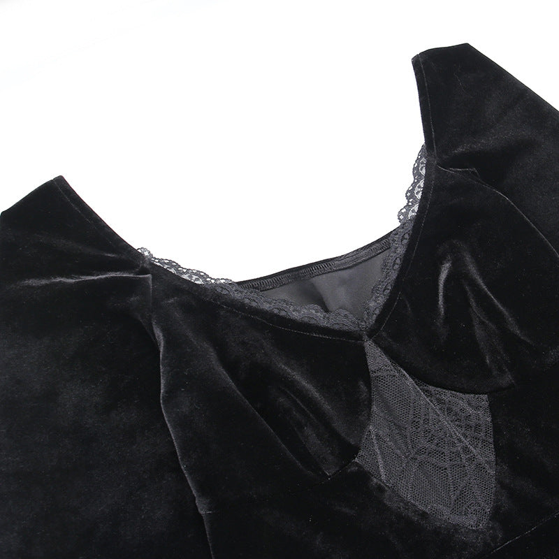 Gothic Style Velvet Spider Web Long Sleeve Dress JY22298