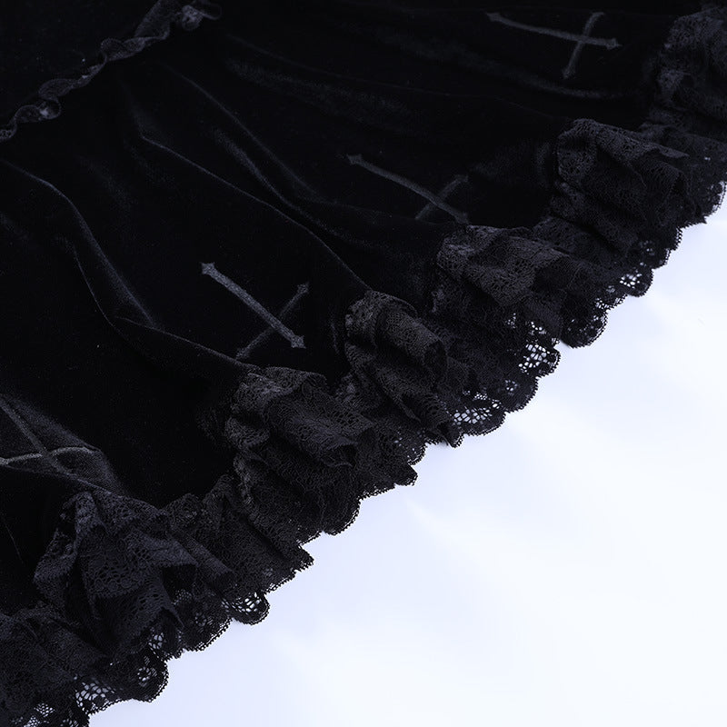 Gothic Edgy black midi skirt 212009