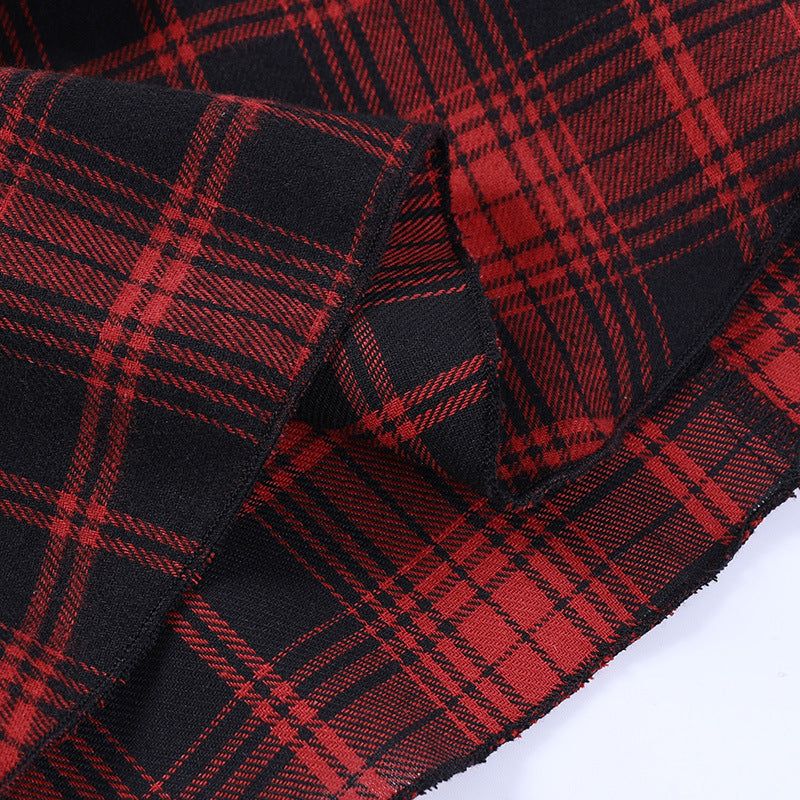 Punk Style Red Plaid Strapless Dress CC22242