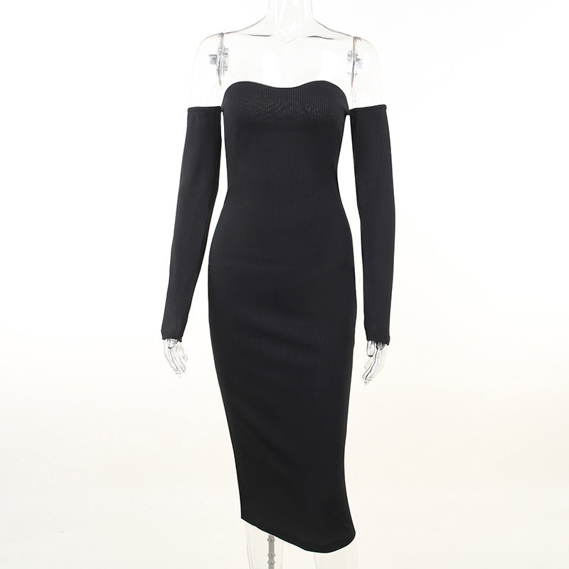 Black bodycon with arm warmers CC22282