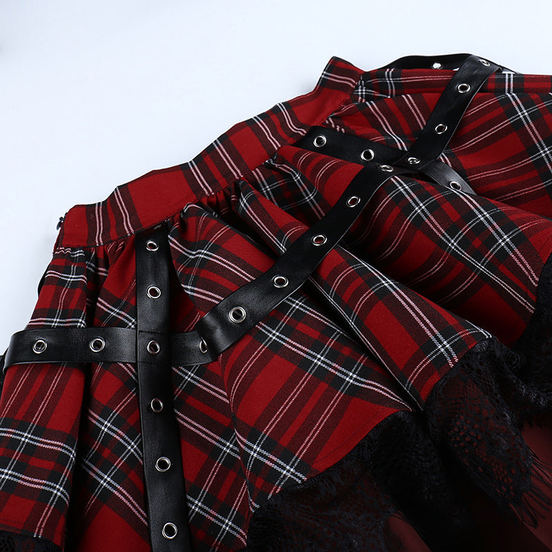Punk Style Red Plaids Skirt JY22529