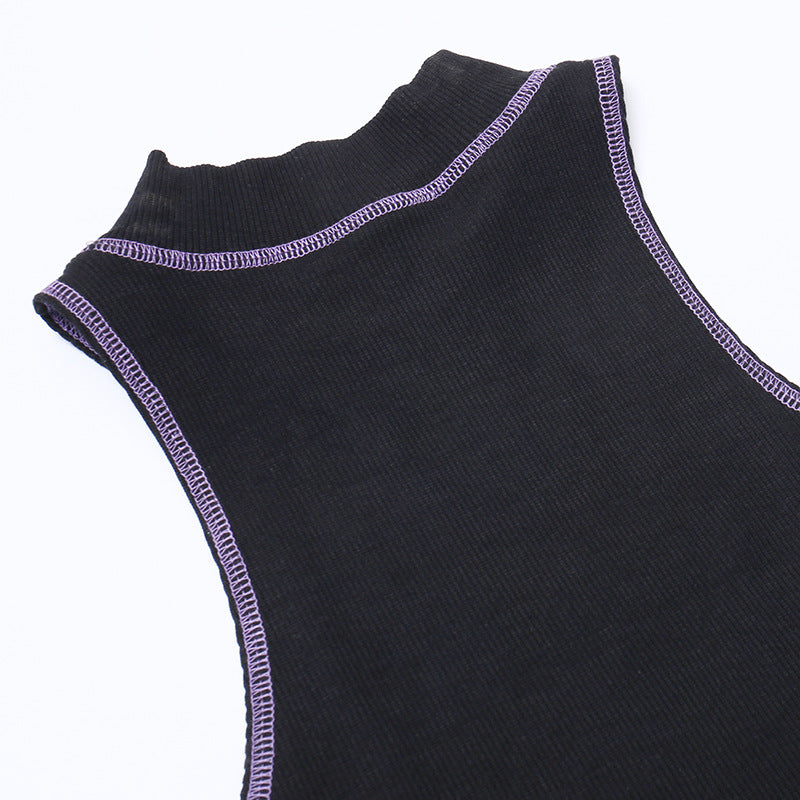 Punk Style Black Long Sleeve Fake Two Piece Crop Top YL22073