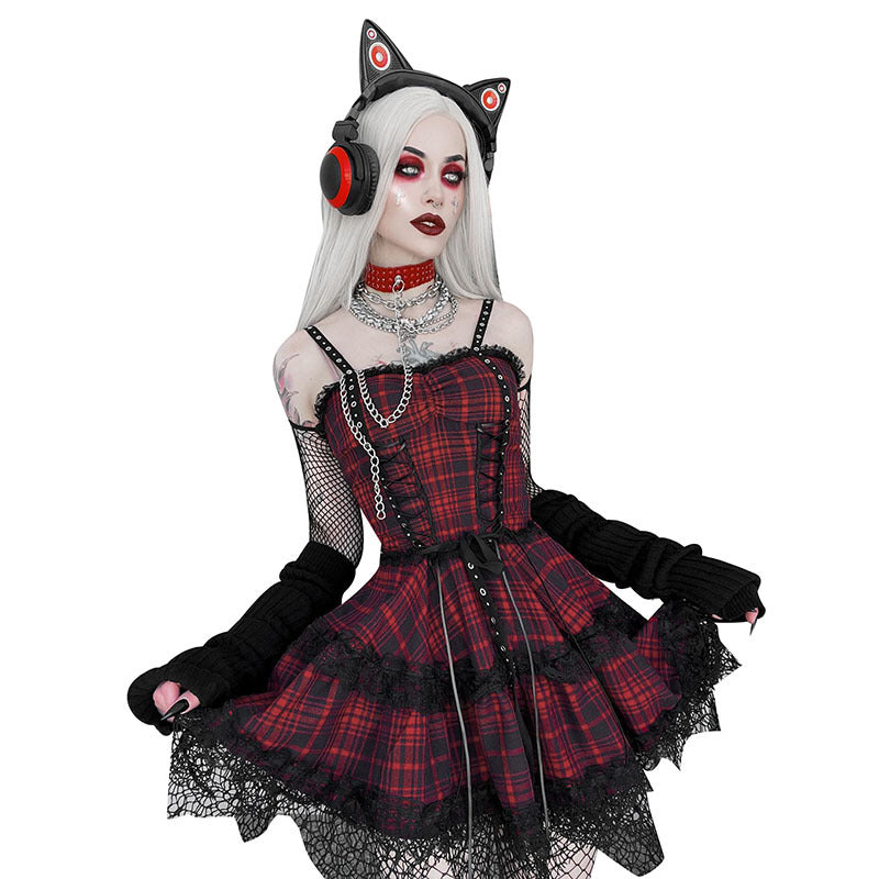 Red Tartan Punk Style Strappy Dress CC22121