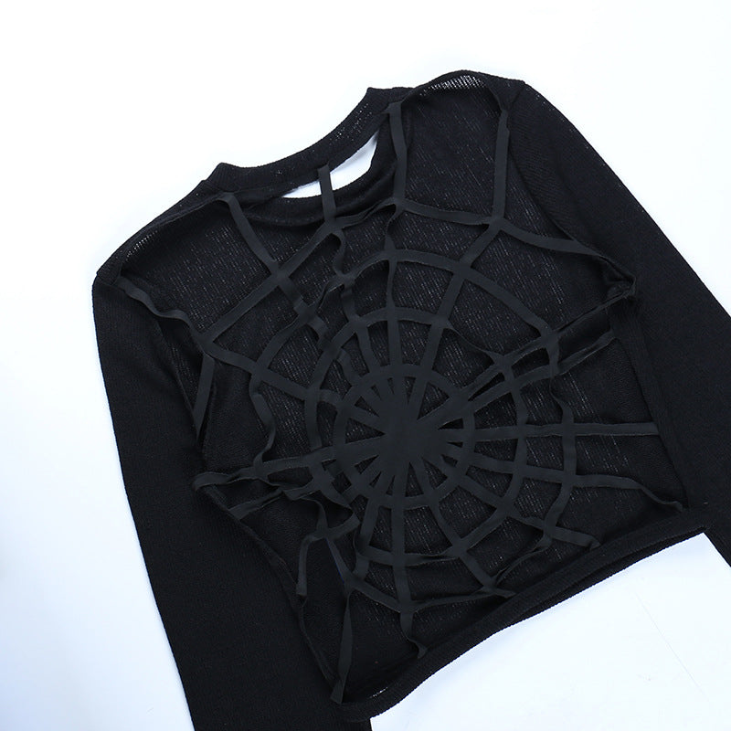 Gothic Style Spider Web Back Long Sleeve Top YJ22571