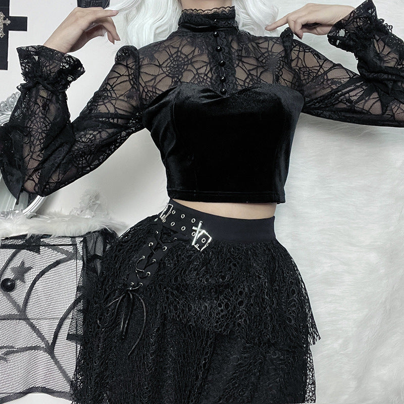 Gothic Spider Web Long Sleeve Top CF22147
