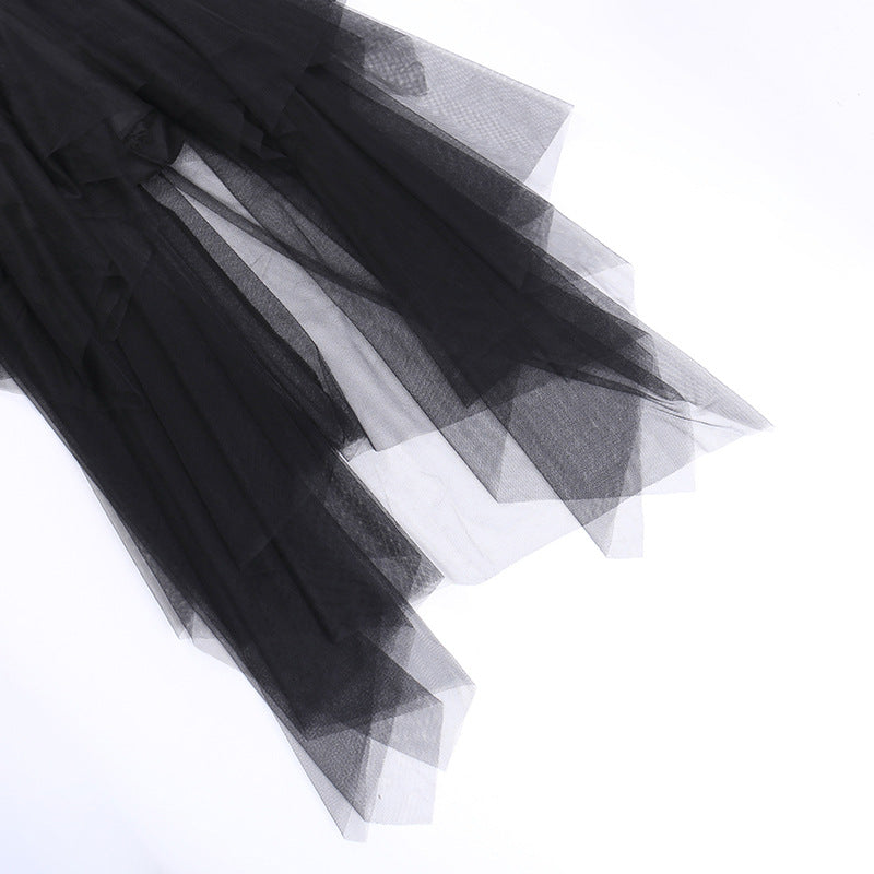 Gothic Dark Seductive Sheer Asymmetrical Skirt CF23078