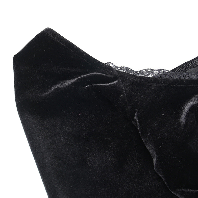 Gothic Style Velvet Spider Web Long Sleeve Dress JY22298