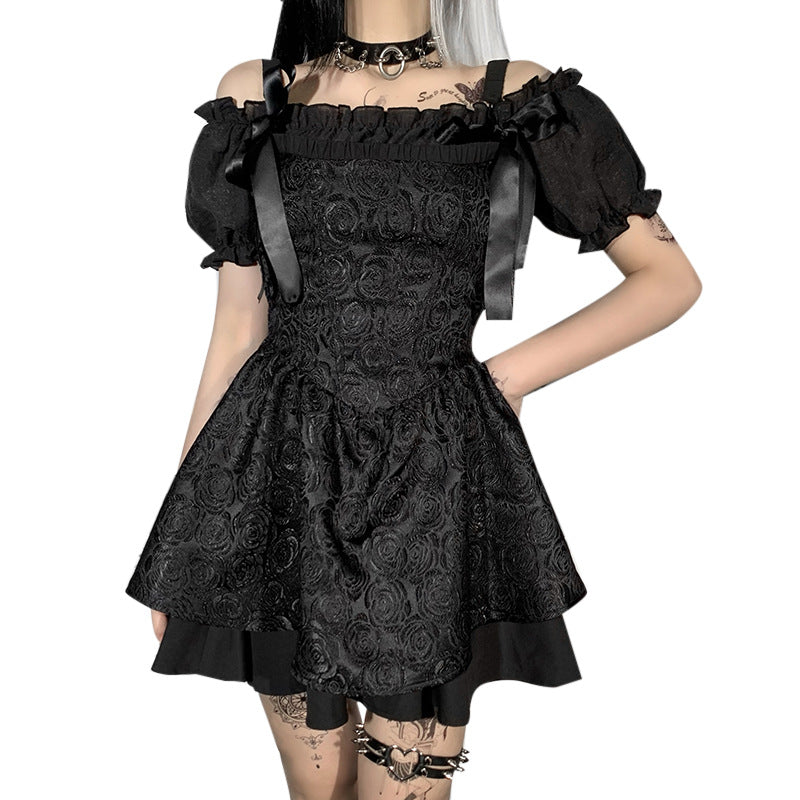 Gothic Black Off-shoulder Mini Dress CC21254