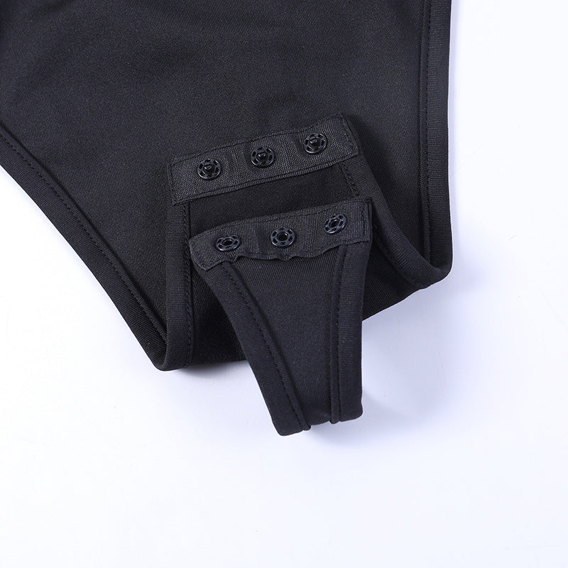Gothic Black Cross Straps Bodysuit WY22041