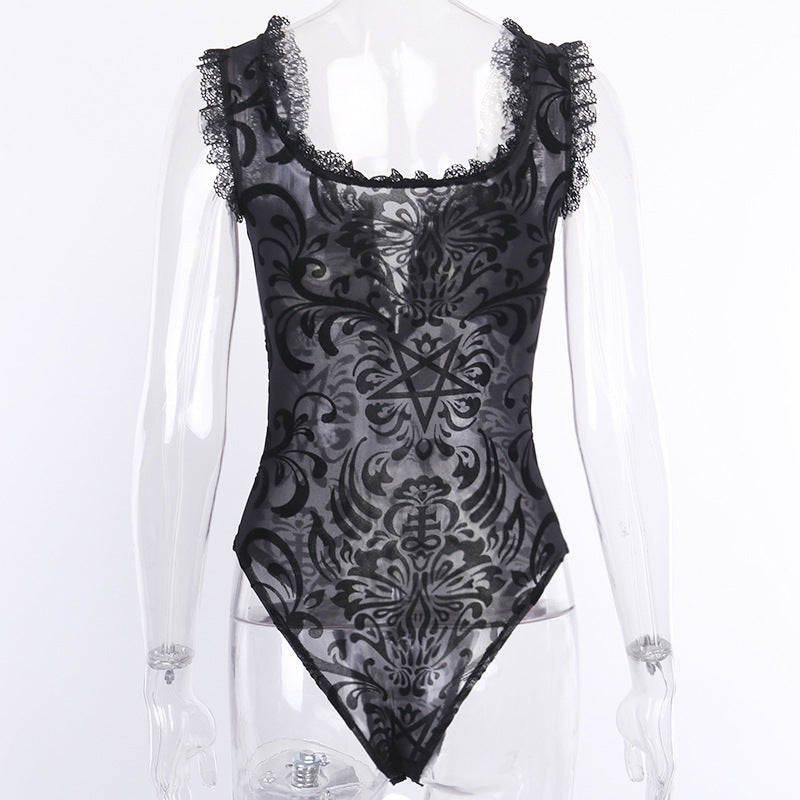 Gothic Black Lace Corset Bodysuit 92360