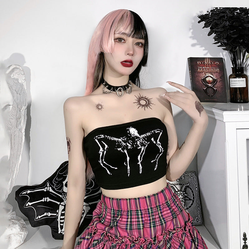 Punk Style Black Print Tube Top SY21318