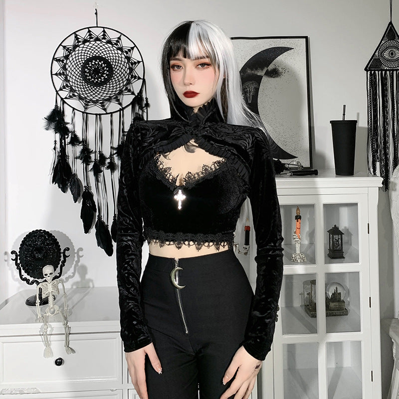 Black retro gothic floral bolero 23614A