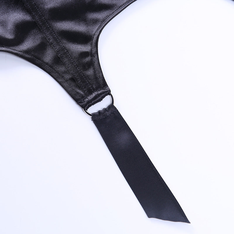 Gothic Black Sexy Satin Lace Camisole with Low-cut Back 26401P