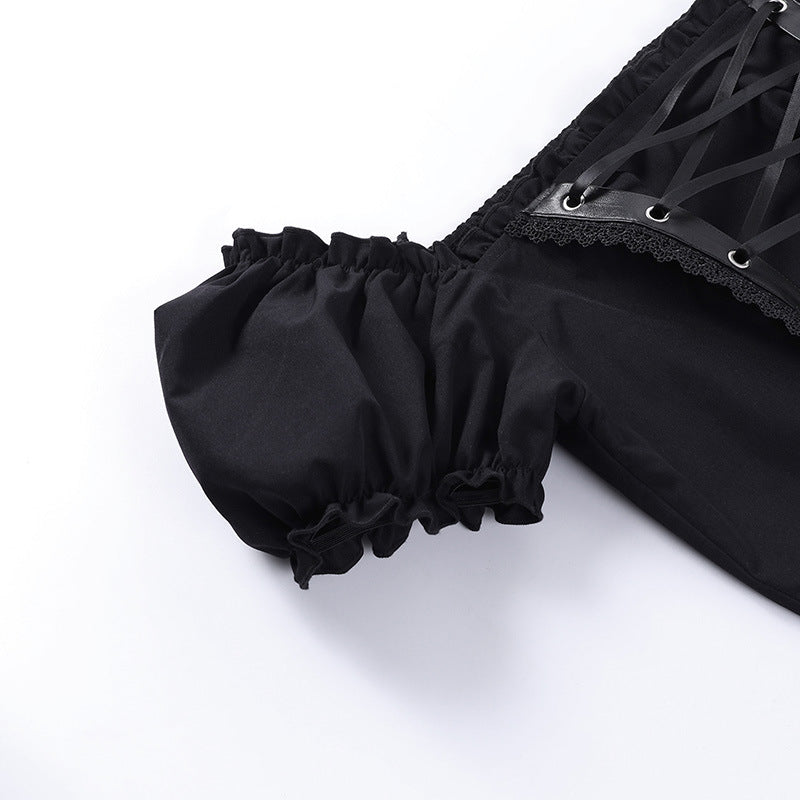 Gothic style off-shoulder short sleeve corset top JY22528