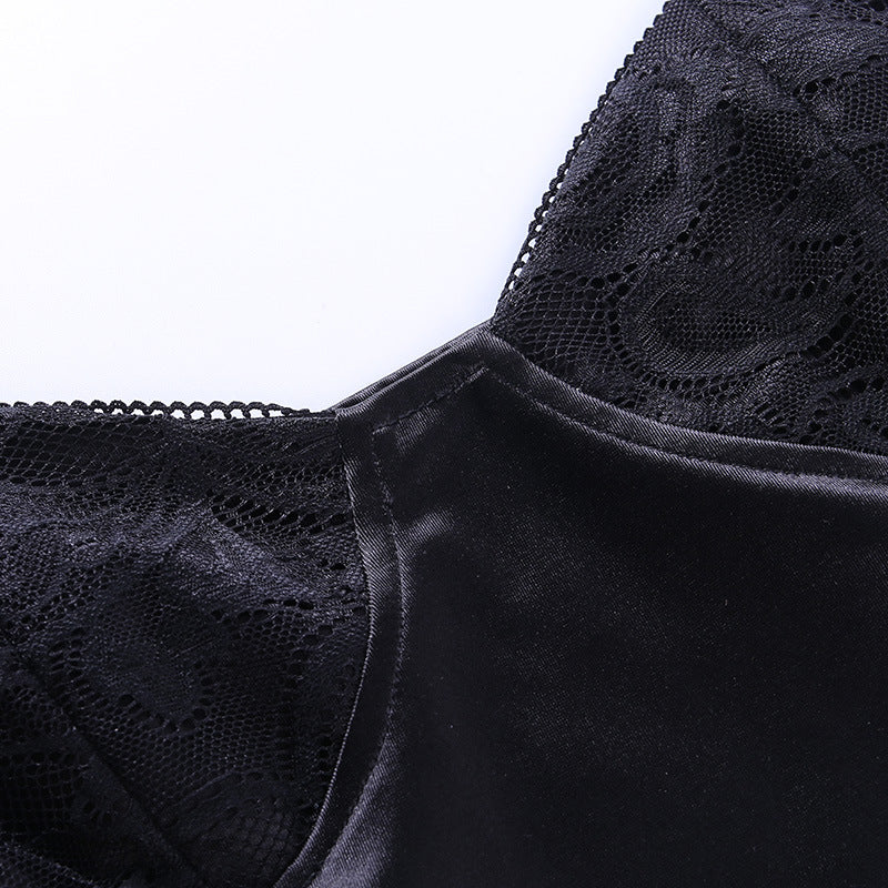 Gothic Black Sexy Satin Lace Camisole with Low-cut Back 26401P