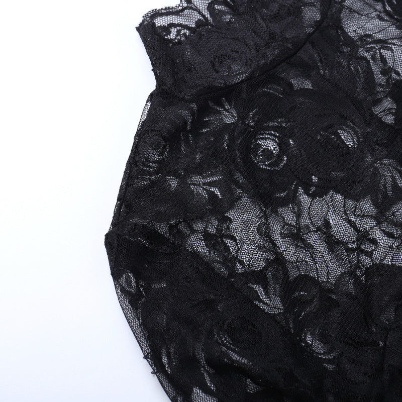 Gothic Black Rose Lace Crop Top CF23079