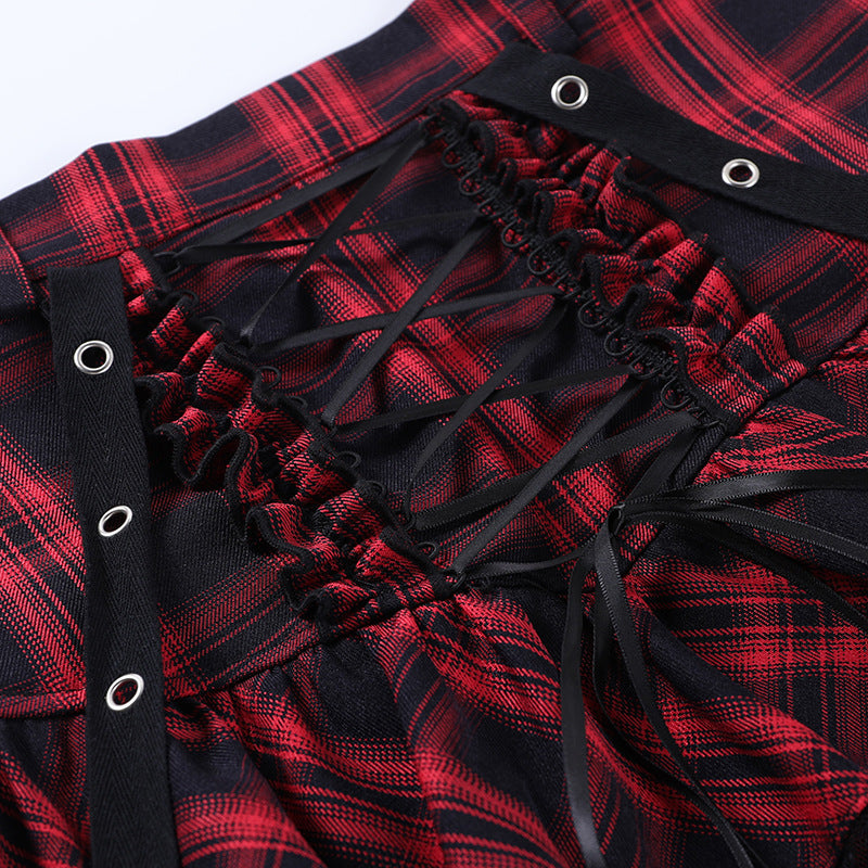 Punk Style Plaid Top & Skirt Set JY21550