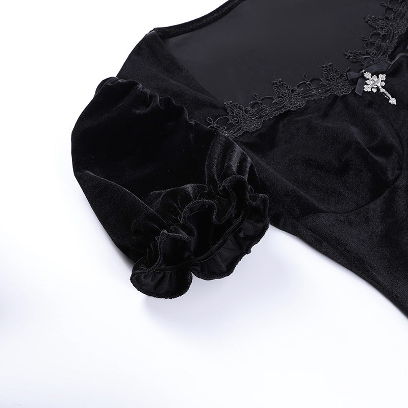 Gothic Short Sleeve Velvet Dress JY22314
