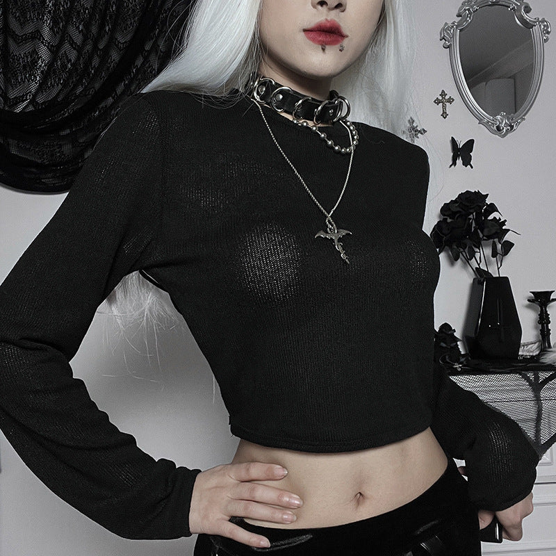Gothic Style Spider Web Back Long Sleeve Top YJ22571