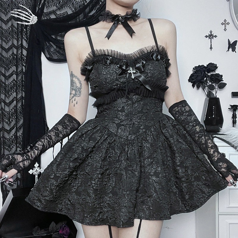 Black Gothic Rose Lace Dress JY23037