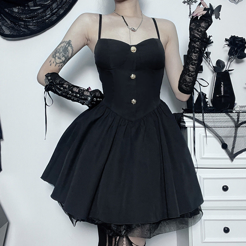 Black Gothic Strappy Lolita Dress CF23002