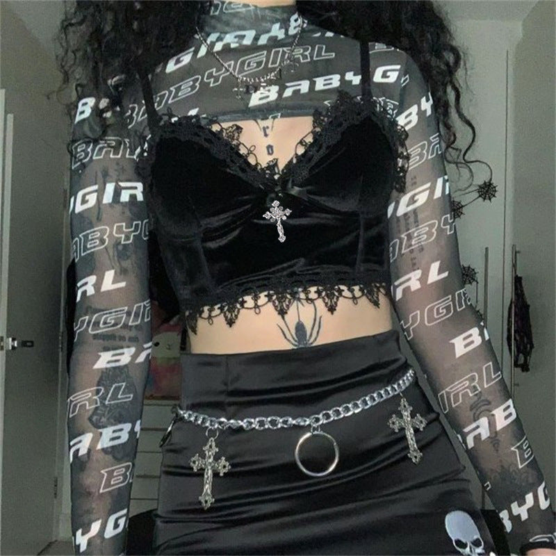 Gothic Black Velvet Camisole 23634a