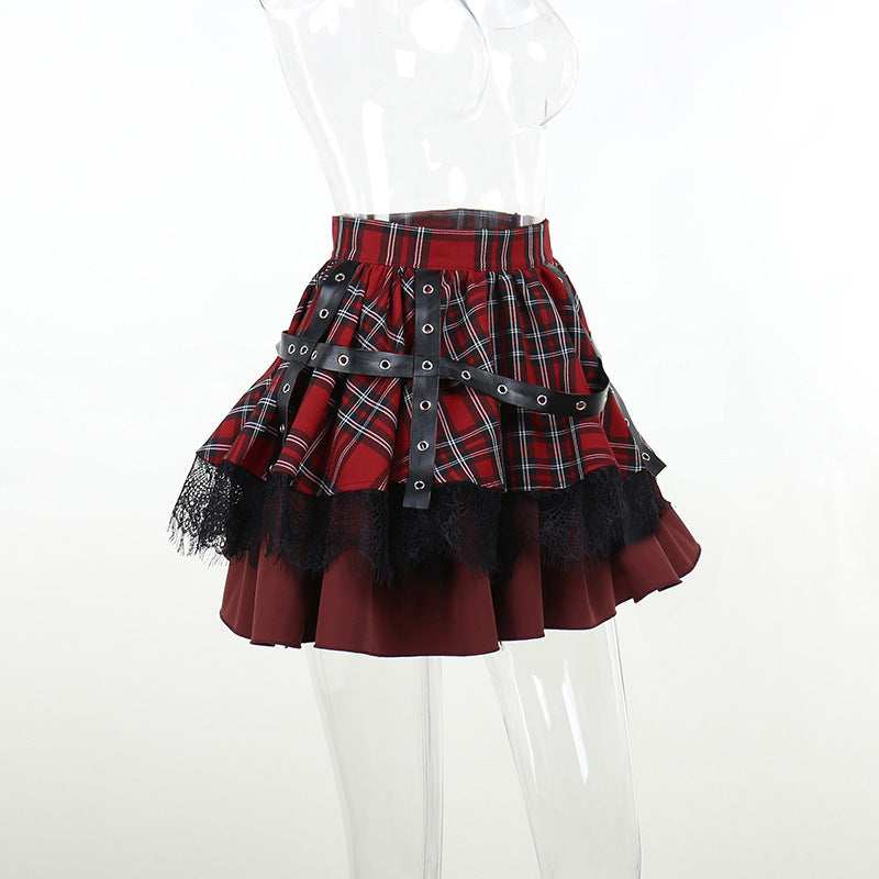 Punk Style Red Plaids Skirt JY22529