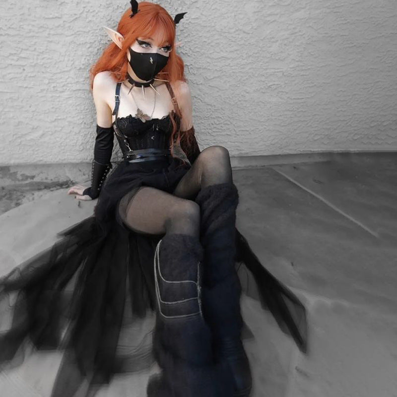 Gothic Dark Seductive Sheer Asymmetrical Skirt CF23078