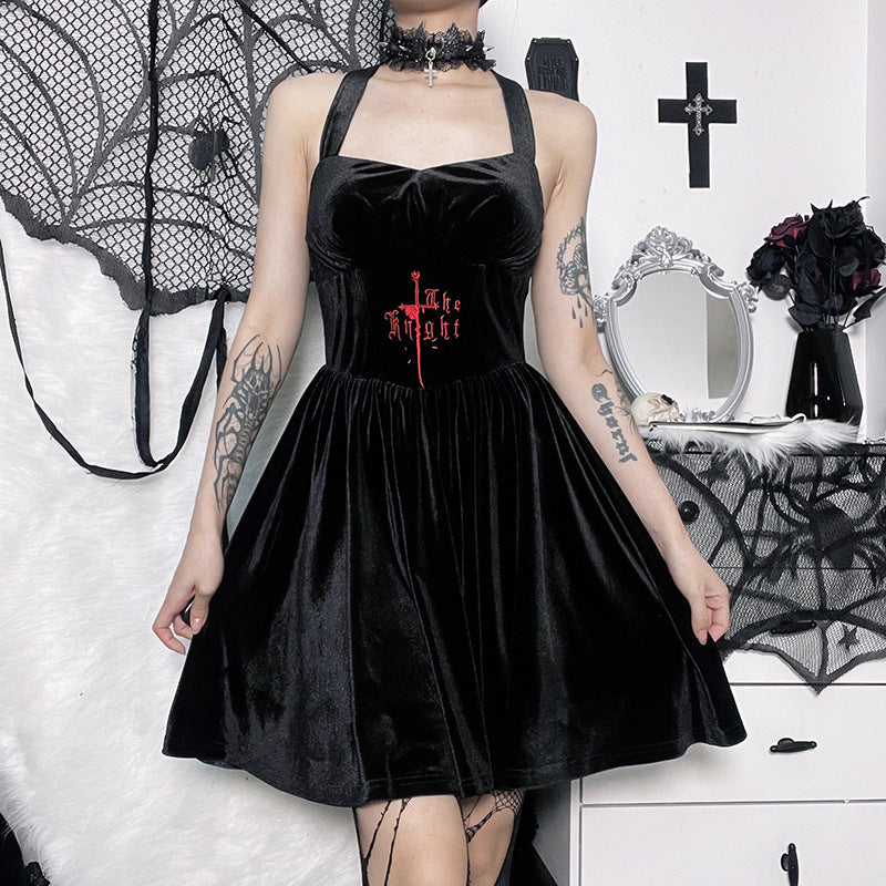 Gothic Black Strap Strap Dress LH22526