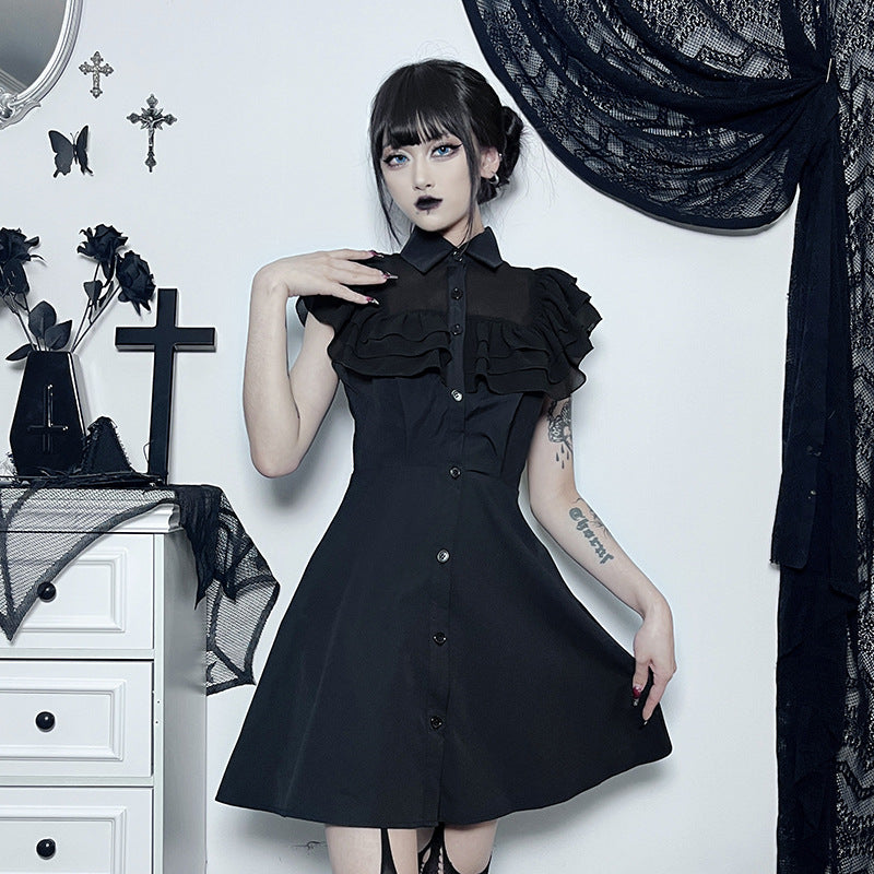 Gothic black Ruffled Dress JY23018