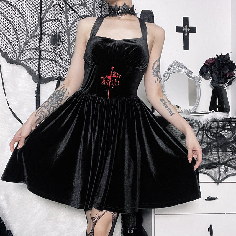 Gothic Black Strap Strap Dress LH22526