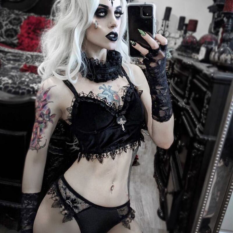 Gothic Black Velvet Camisole 23634a