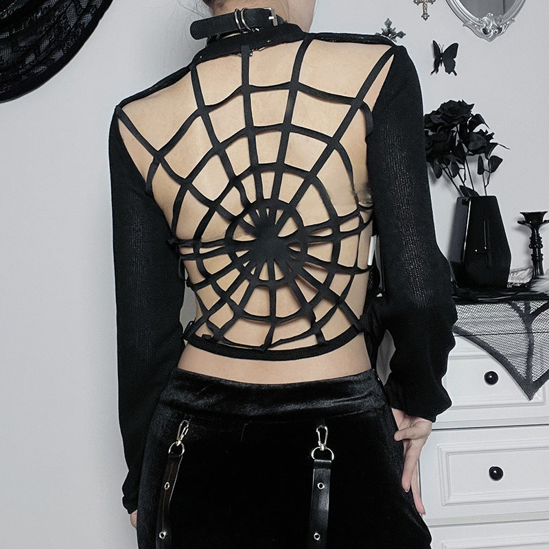 Gothic Style Spider Web Back Long Sleeve Top YJ22571