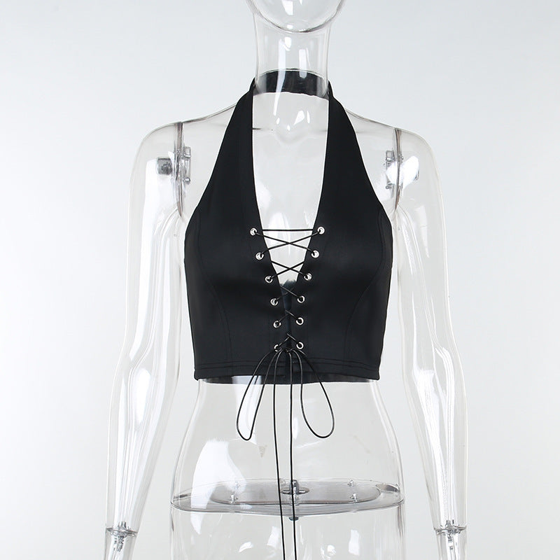 Gothic Style Black Corset Vest Halter Top QY21684