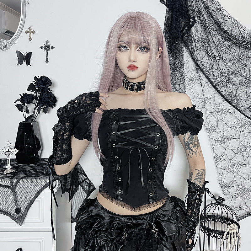 Gothic style off-shoulder short sleeve corset top JY22528