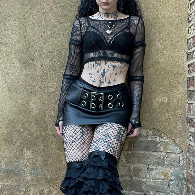 Black Punk Belt Skirt JY23034