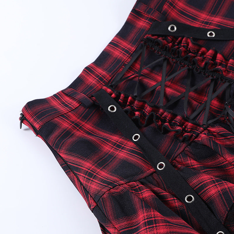 Punk Style Plaid Top & Skirt Set JY21550