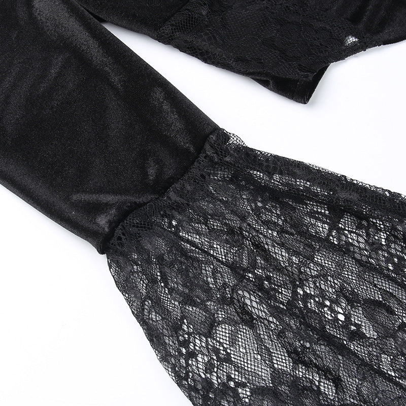 Black Gothic Lace Long Sleeve Corset Crop Top JY22491