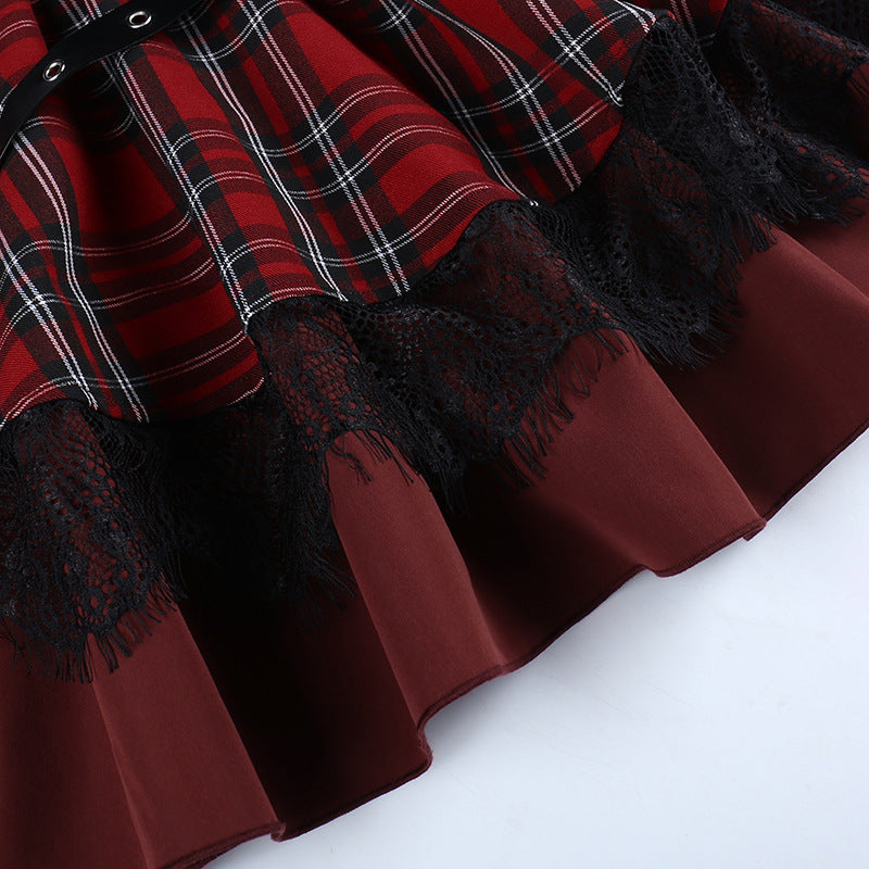 Punk Style Red Plaids Skirt JY22529