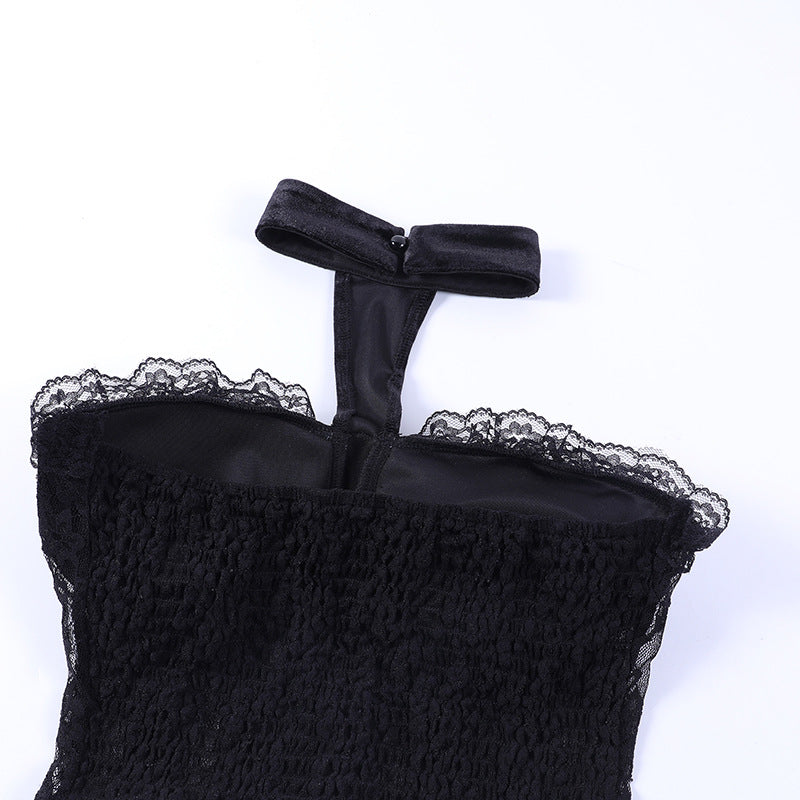Gothic Style Black Lace Halter Tube Top CF22253