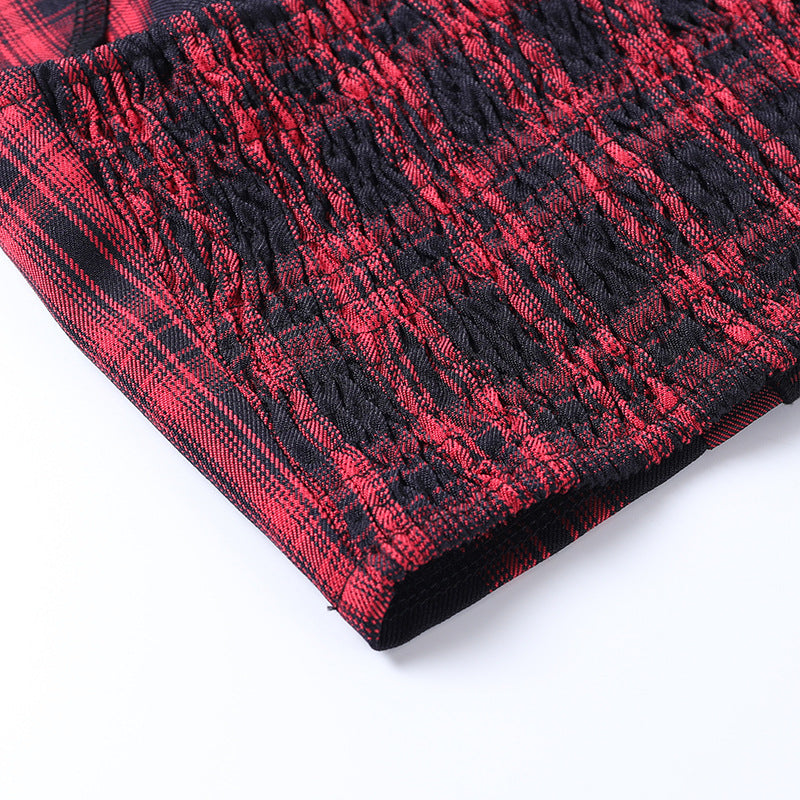 Punk Style Plaid Top & Skirt Set JY21550