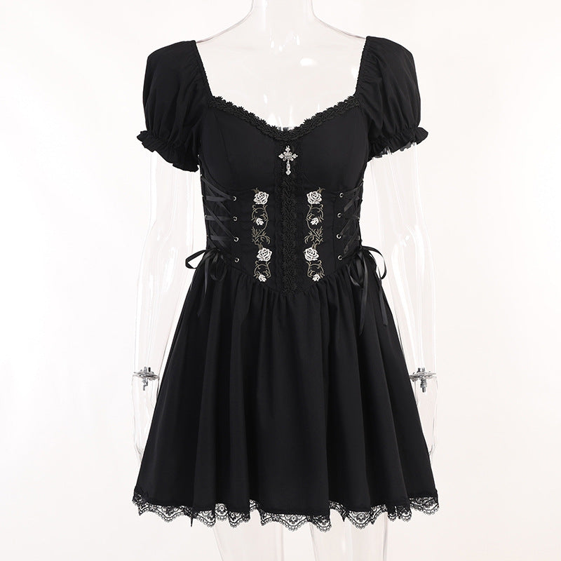 Black Gothic Lolita Corset Short Sleeve Dress JY22527