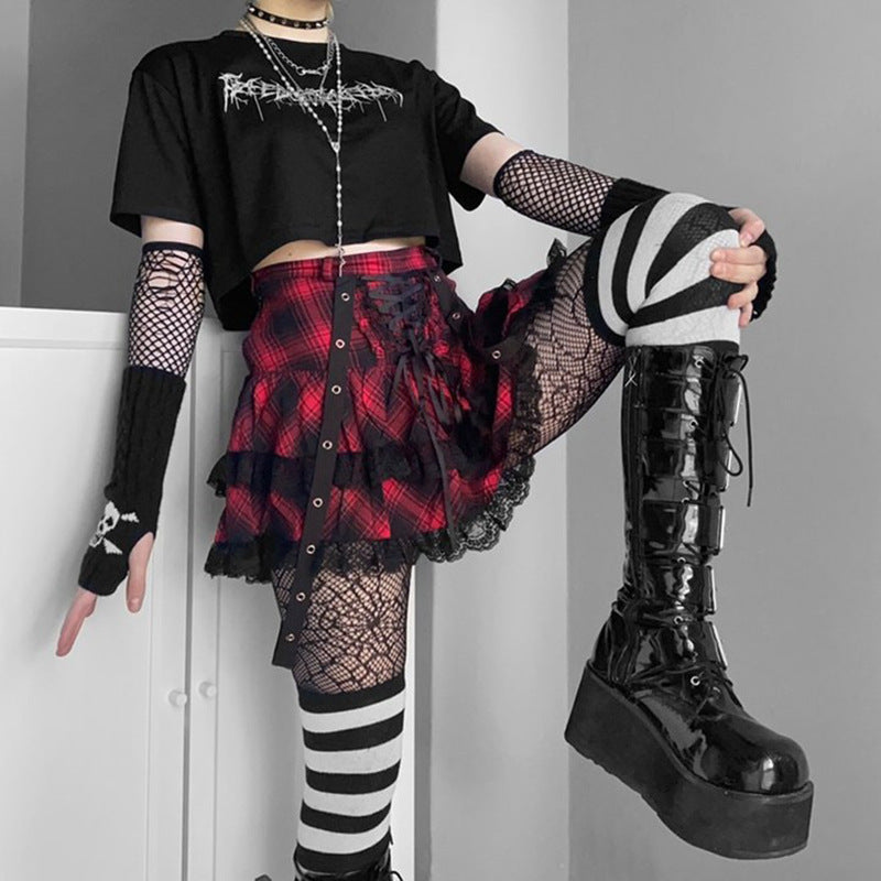 Punk Style Plaid Top & Skirt Set JY21550