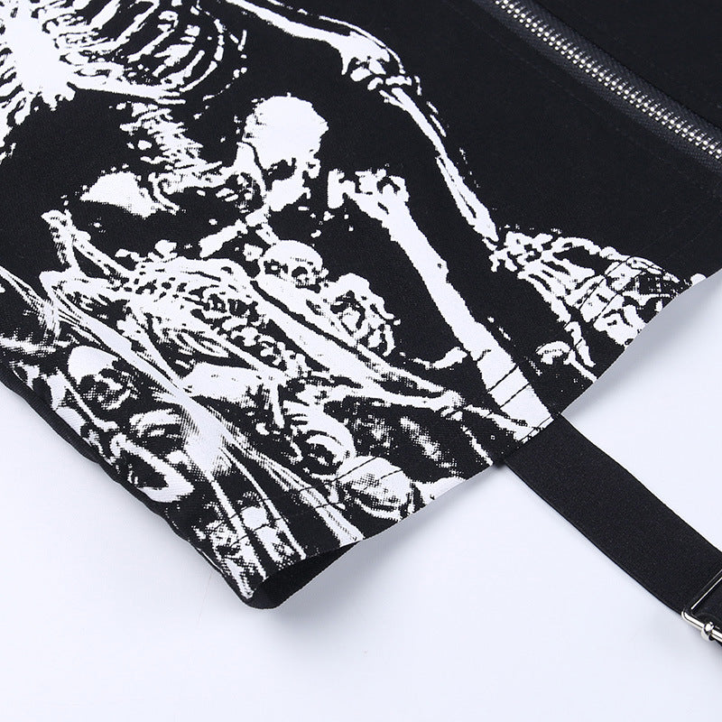 Black Skull Print Gothic Skirt CF23016