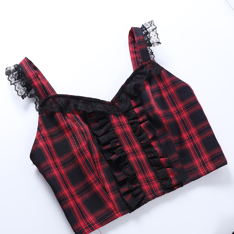 Punk Style Plaid Top & Skirt Set JY21550