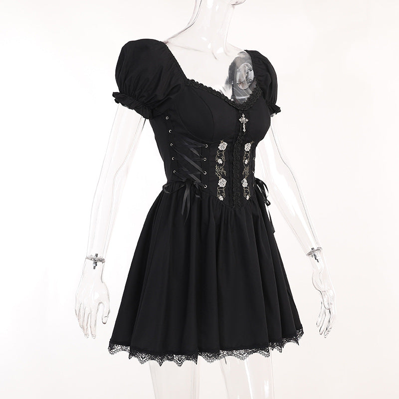Black Gothic Lolita Corset Short Sleeve Dress JY22527