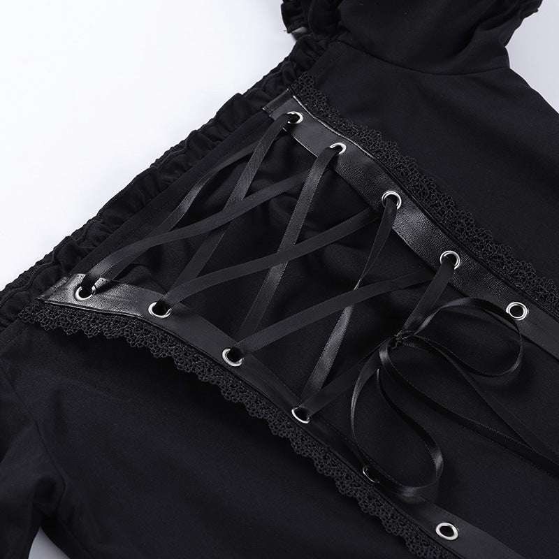 Gothic style off-shoulder short sleeve corset top JY22528
