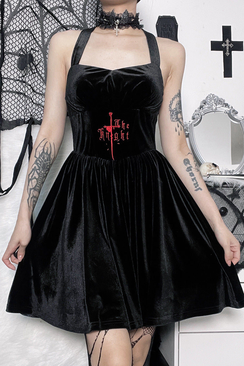 Gothic Black Strap Strap Dress LH22526