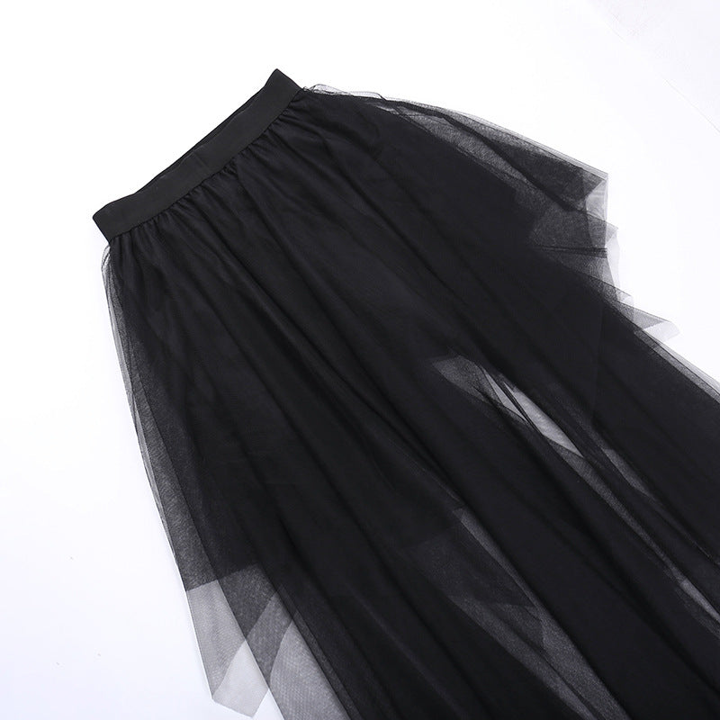 Gothic Dark Seductive Sheer Asymmetrical Skirt CF23078