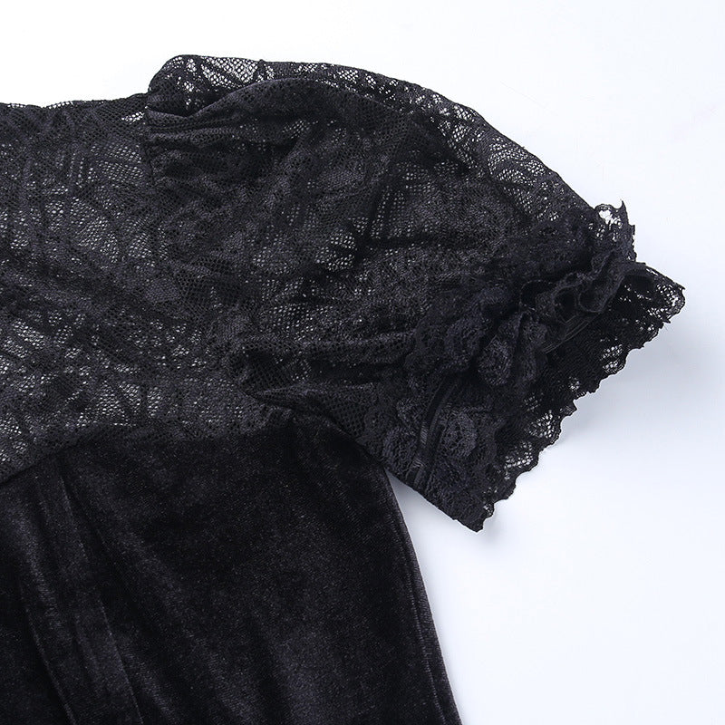Gothic Spider Web Short Sleeve Crop Top CF23024